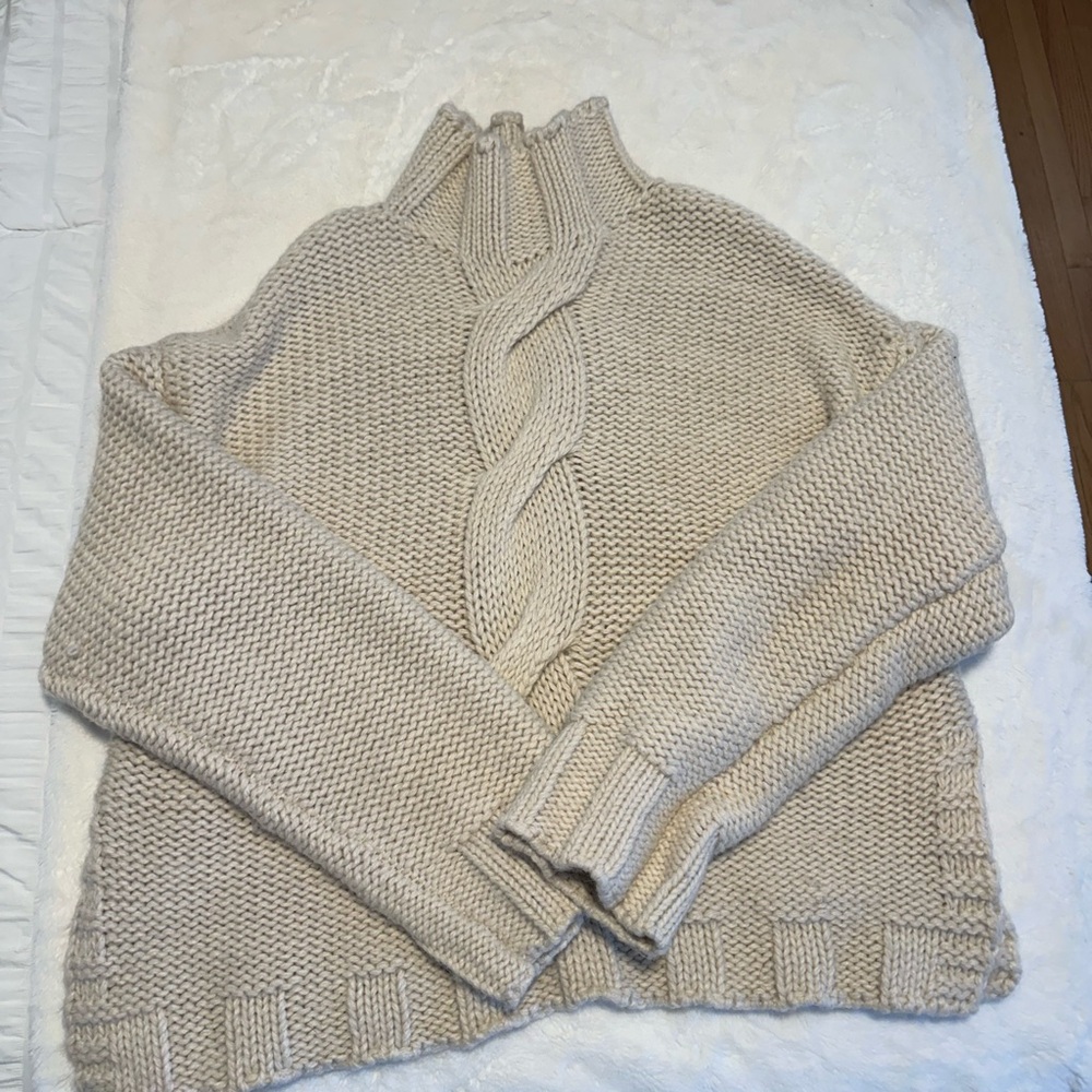 Zara Beige Cable Knit Turtleneck Sweater